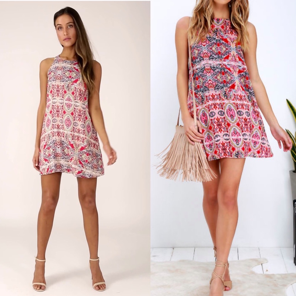 NWT NEW Lulu’s Design Major Red Print Swing Dress